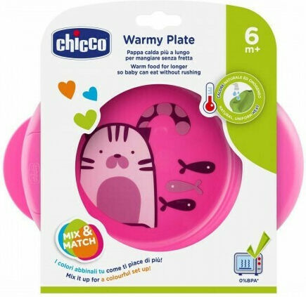 Chicco Baby Food Plate Warmy Plate 6m+ made of Plastic Pink 16000-10