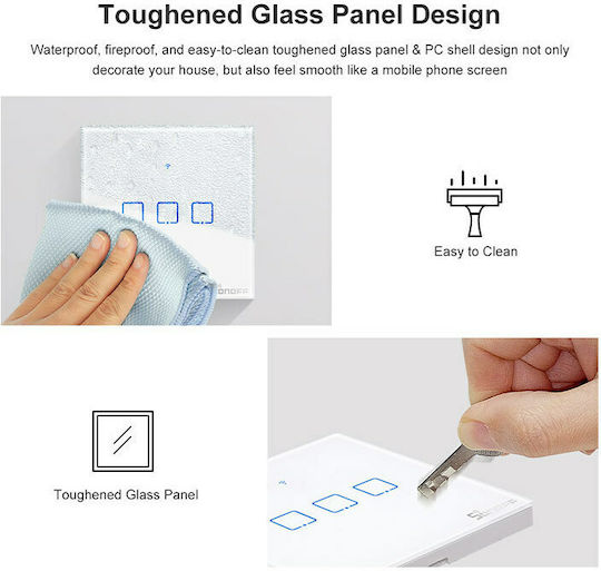 Sonoff TX T1 Recessed Touch Wall Switch Wi-Fi Lighting One-Way with Frame White
