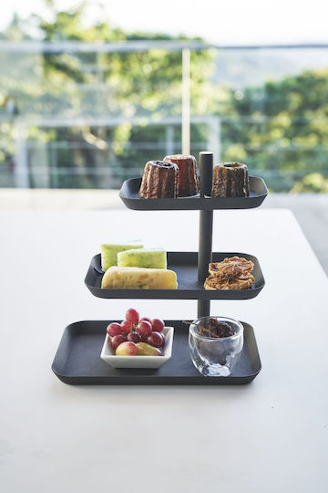 Yamazaki Metallic Dessert Tower Stand with 3 Tiers Black 24.7x15.7x25.7cm