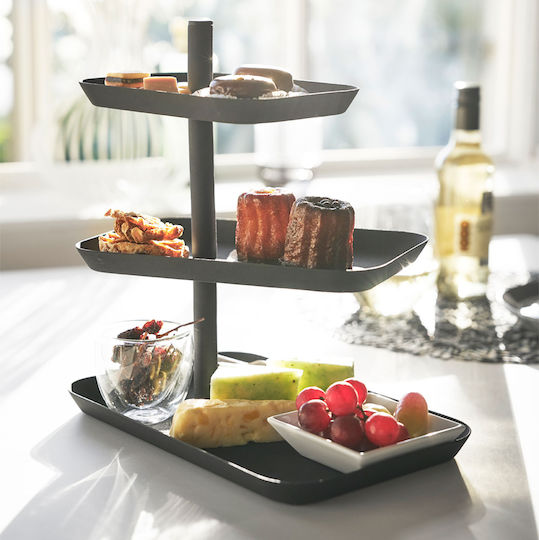 Yamazaki Metallic Dessert Tower Stand with 3 Tiers Black 24.7x15.7x25.7cm