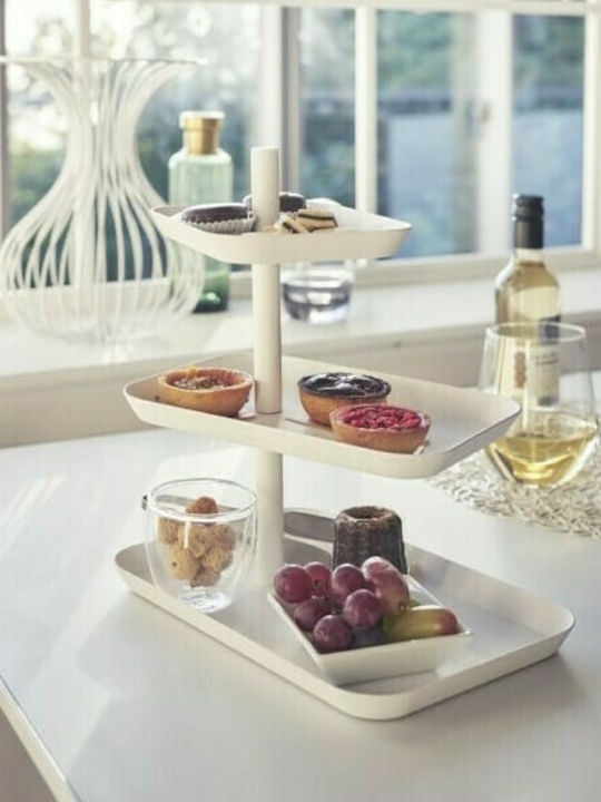 Yamazaki Metallic Dessert Tower Stand with 3 Tiers White 24.7x15.7x25.7cm