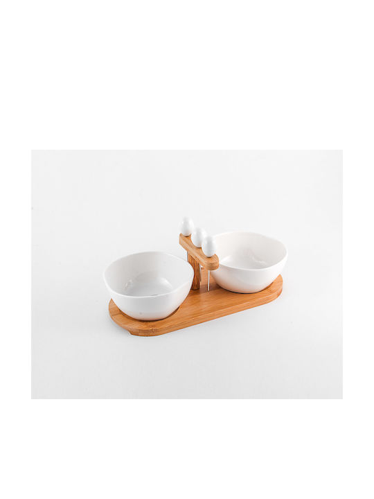 Cryspo Trio Porcelain Dessert Divided Serving Tray with 2 Slots Lotos White 2pcs
