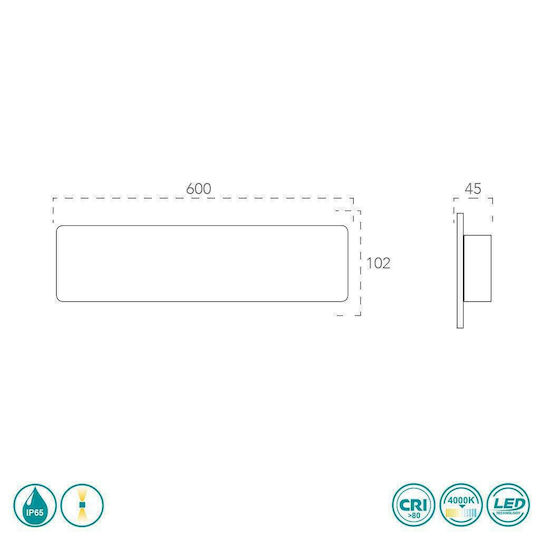 Fan Europe Стенен Външен Плафон LED IP65 20W с Естествено бяло Светлина Двоен лъч 60x10.2x4.5εκ.