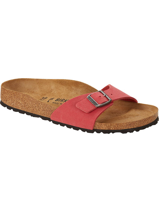 Birkenstock Bir Madrid Scarlet Κόκκινο Leder Damen Flache Sandalen Anatomisch in Rot Farbe