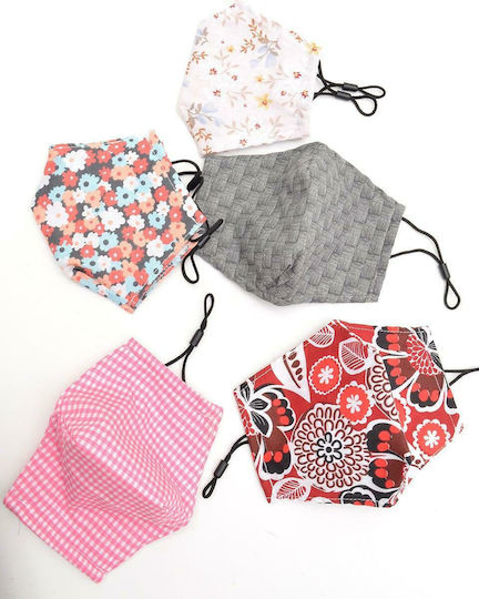 Pennie Red Bloom Βαμβακερή Μάσκα με Διπλό Ύφασμα 18x14cm Κόκκινο 1τμχ