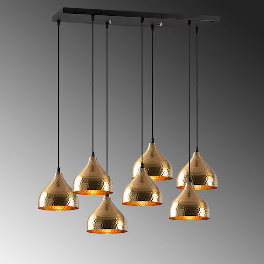 Tattoo Adjustable Pendant Light Gold Rail for 7 Bulbs E27 88x40cm