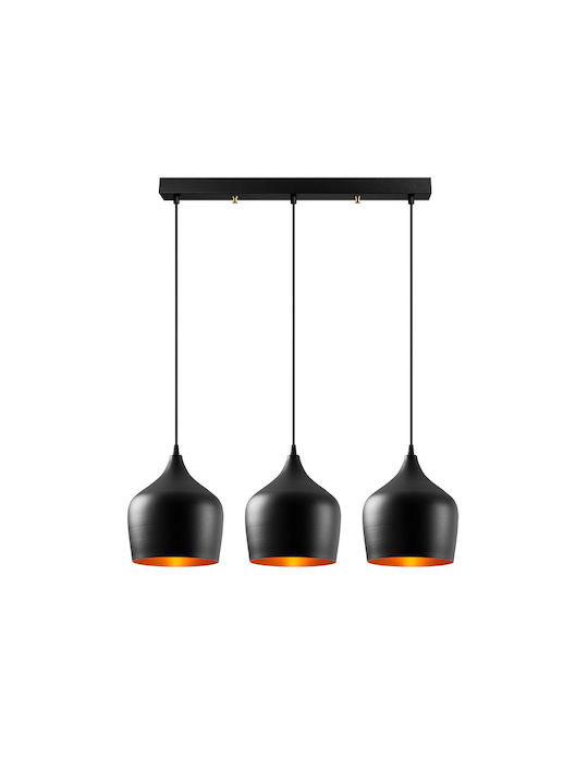 Dodo Μοντέρνο Κρεμαστό Φωτιστικό Τρίφωτο Ράγα με Ντουί E27 σε Μαύρο Χρώμα