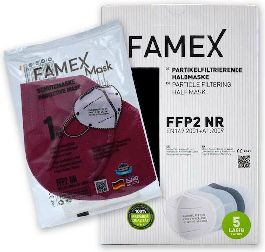 Famex Particle Filtering Half Mask FFP2 NR Protective Mask FFP2 Maroon 1pcs