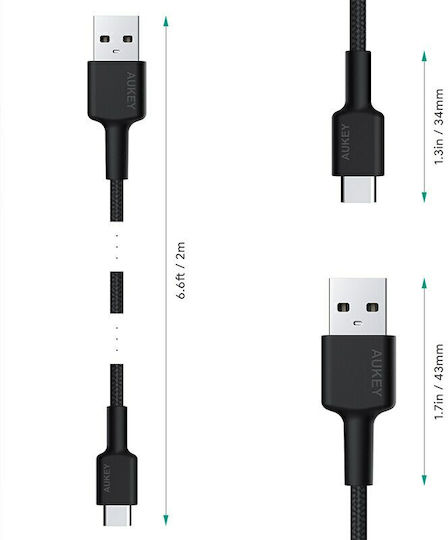 Aukey Braided USB 3.2 Cable USB-C male - USB-A Μαύρο 2m CB-CA2