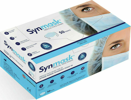Syndesmos SynMask 3ply хирургически маски за еднократна употреба Type IIR BFE ≥ 98% Маска за защита За еднократна употреба Тип IIR Хирургически Син 50бр