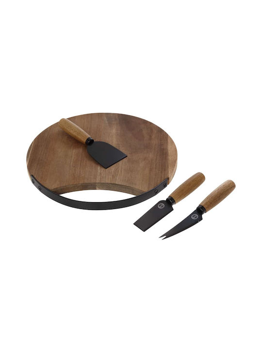 Cryspo Trio Servierplatte mit Griff Hölzernes mit Käsemessern 25x25cm 4Stück