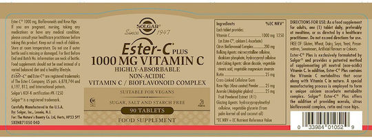 Solgar Ester-C Plus Vitamin for Immune System Boost, the Skin & Antioxidant Action 1000mg 90 Tablets