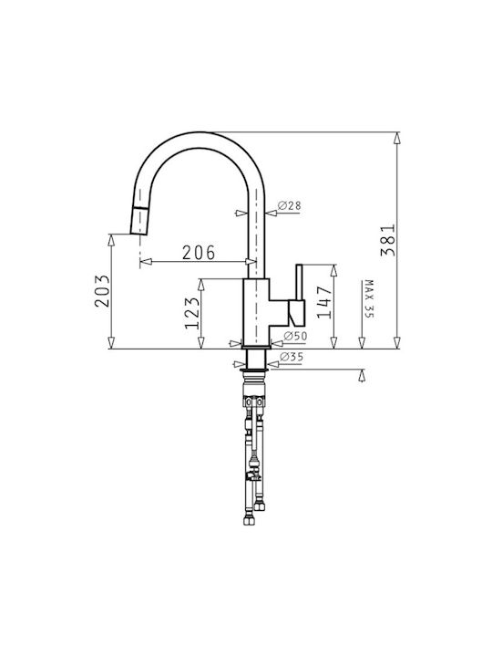 Pyramis Verisimo Tall Counter Kitchen Faucet with Shower Inox Silver