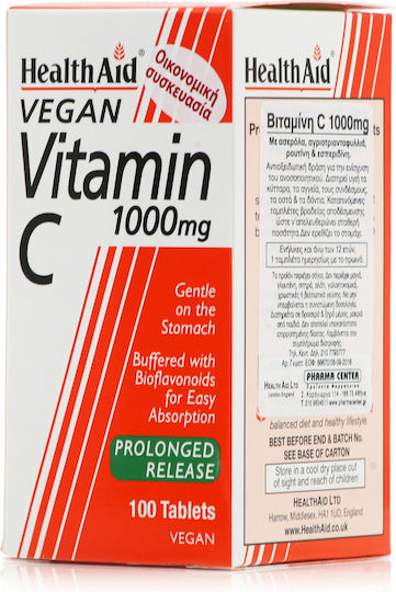 Health Aid Vitamin C Βιταμίνη Vegan για Ενίσχυση του Ανοσοποιητικού, τo Δέρμα & Αντιοξειδωτική δράση 1000mg 100 φυτικές κάψουλες