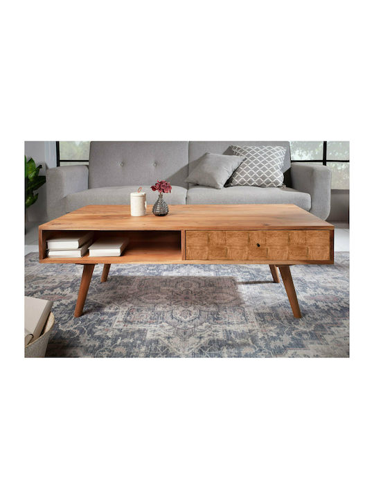 Masa De Cafea Centrală Rectangulară Rohit Din Lemn Masiv Cu Sertare Bej L117xL60xÎ40cm