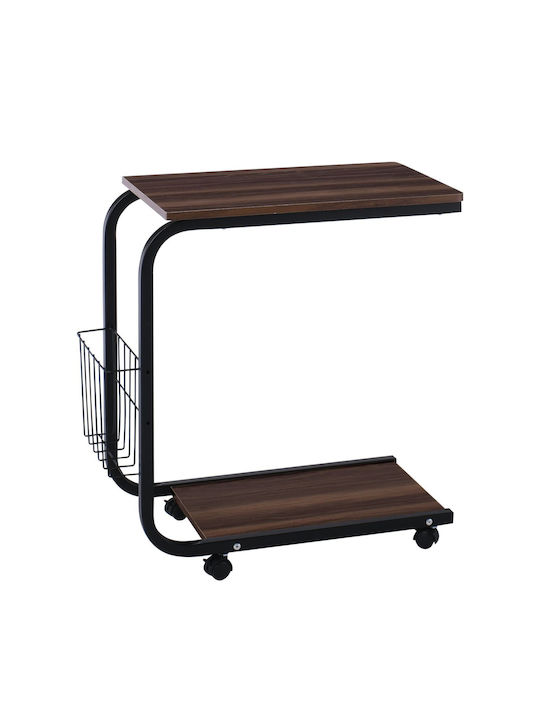 Rectangular Side Table Lap Wooden with Wheels Brown L56xW30xH59cm.
