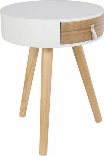 Round Side Wooden Coffee Table with Drawers White - Natural W35xL35xH46.5cm