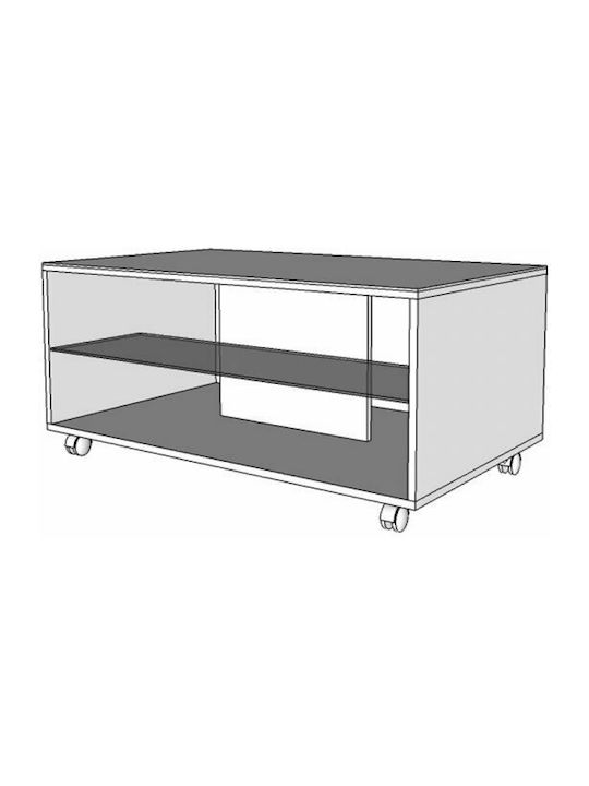 Rectangular Coffee Table Bert Wooden with Wheels White L101xW60xH45cm.