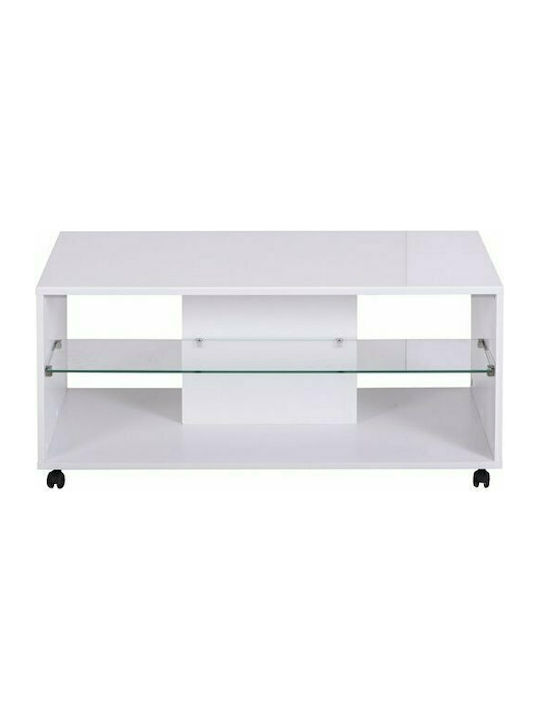 Rectangular Central Coffee Table Bert Wooden with Wheels White W101xL60xH45cm