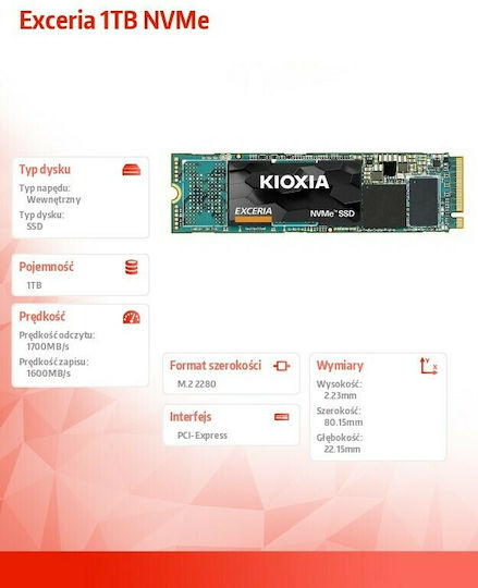 Kioxia Exceria SSD 1TB τύπου M.2 με σύνδεση PCI Express 3.0 LRC10Z001TG8