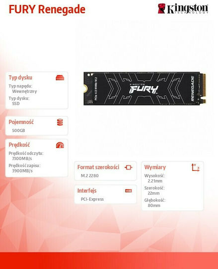 Kingston Fury Renegade SSD 500GB M.2 NVMe PCI Express 4.0 SFYRS/500G