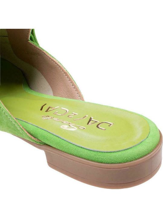 Flat Suede Mules in Green Color