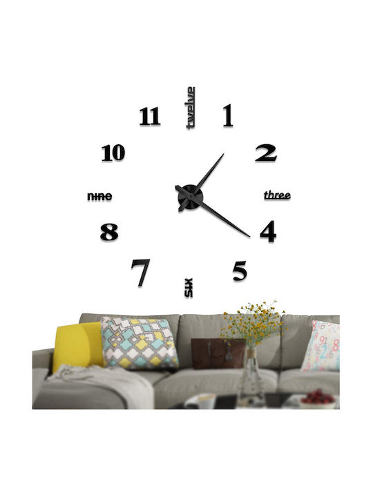 Mirror Numbers And Letters Do It Yourself Black 45x45cm 3D Wall Clock Sticker Plastic Black