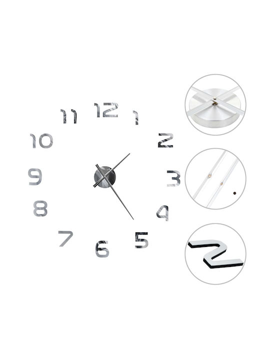 vidaXL 3D Wall Clock Sticker Mirror Silver Ø100cm