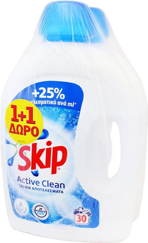 Skip Active Clean Flüssig Waschmittel 1.5lt (30 Messbecher ) 2Stück 1+1 Geschenk