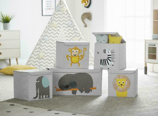 Potwells Детска кутия за съхранение, сгъваема от плат Monkey Сив 33x32x32см 1бр