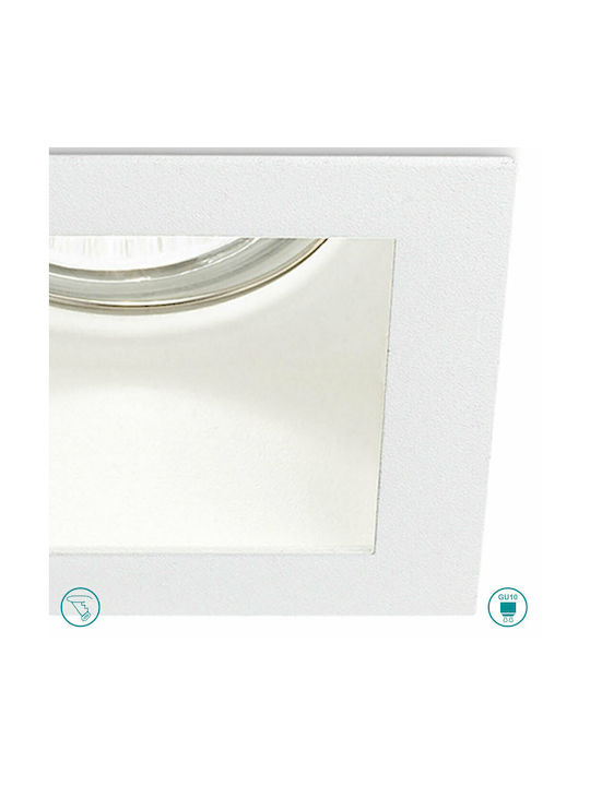 Gea Luce Lena Square Metallic Recessed Spot with Socket GU10 White 8x8cm. 1pcs