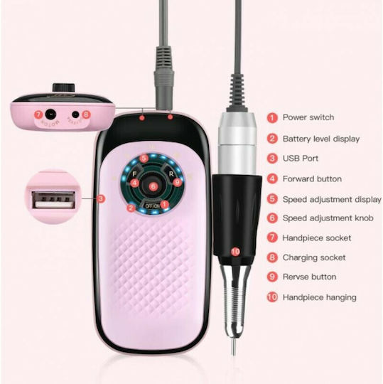 SML M7 Nagelfräser Batterie 25W Rosa mit 35000 Umdrehungen pro Minute