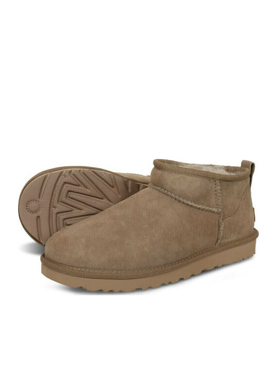 Classic Ultra Mini Suede Women's Ankle Boots with Fur Antilope