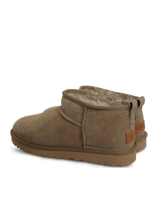 Classic Ultra Mini Suede Women's Ankle Boots with Fur Antilope