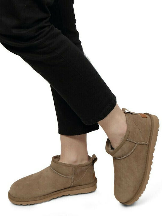 Classic Ultra Mini Suede Women's Ankle Boots with Fur Antilope
