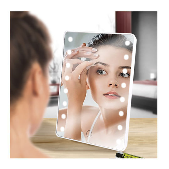 Gem Makeup Mirror Tabletop with Light 16.5x21.3cm White