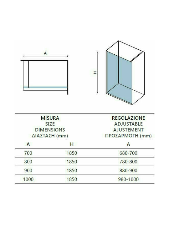 Karag Free 1 Shower Screen for Shower 70x185cm Serigrafato Chrome