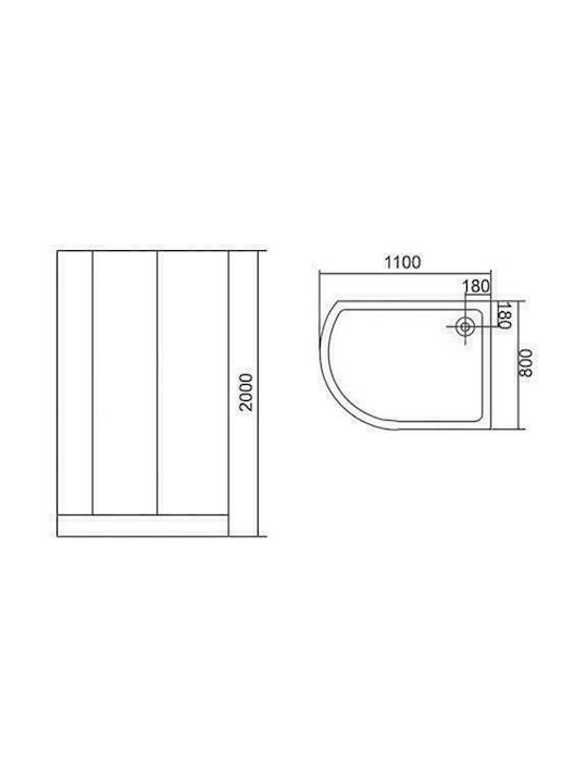 Karag Flora 650 Καμπίνα Ντουζιέρας Ημικυκλική με Συρόμενη Πόρτα 90x120x190cm Clear Glass