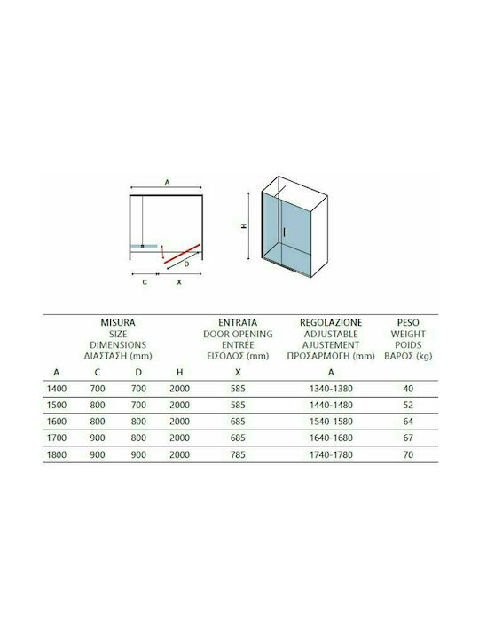 Karag Nero 6 Porta Διαχωριστικό Ντουζιέρας με Ανοιγόμενη Πόρτα 140x200cm Serigrafato Nero