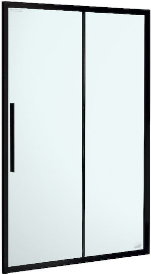 Devon Flow Slider +F3/195-400 Duschwand für Dusche mit Schieben Tür 147-151x195cm Sauberes Glas Schwarz Matt