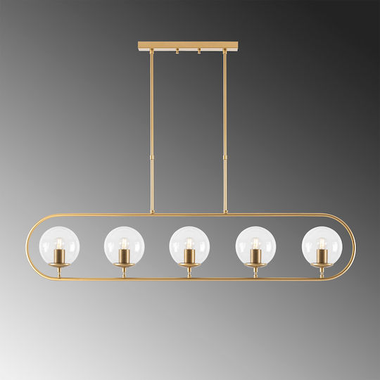 Opviq Jewel Висящо Осветително Тяло Златист Rail за 5 Крушки E14, E.14 122x15x49см.