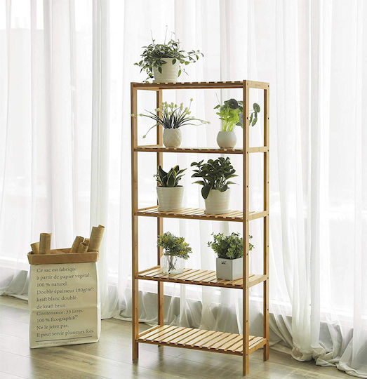 Songmics Boden Badezimmerregal Bamboo mit 4 Regalen 60x26x130cm Braun