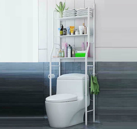 TM-0090 Boden Badezimmerregal Metallisch mit 3 Regalböden 47x25x156cm Weiß