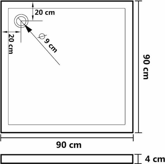 vidaXL Τετράγωνη Ακρυλική Ντουζιέρα 90x90cm White