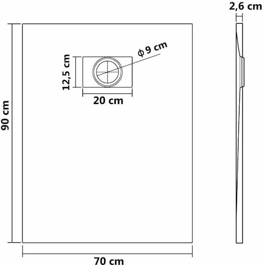 vidaXL Ορθογώνια Ακρυλική Ντουζιέρα 90x70cm Καφέ