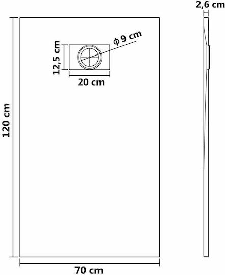 vidaXL Rectangular Acrylic Shower Gray 120x70x2.6cm