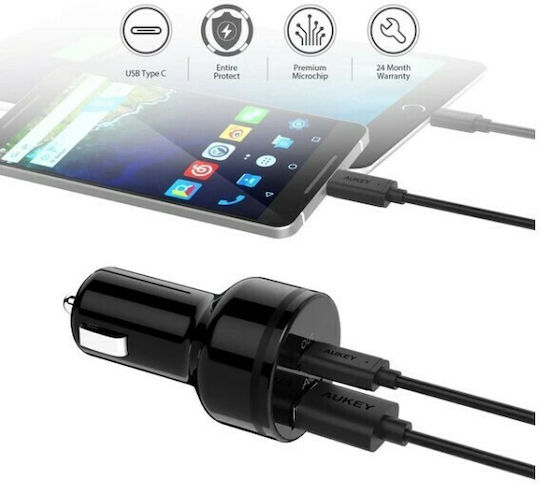 Aukey CC-Y7 Autoladegerät 39W 5.4A mit Anschlüssen: 1xUSB 1xType-C Schwarz Farbe