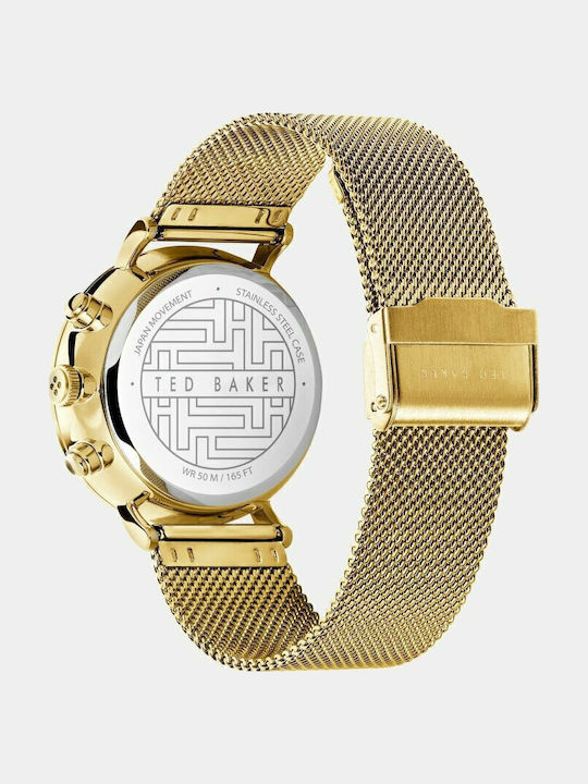 Ted Baker Minosa Herrenuhr 41mm Chronograph Batterie mit Gold Metallarmband