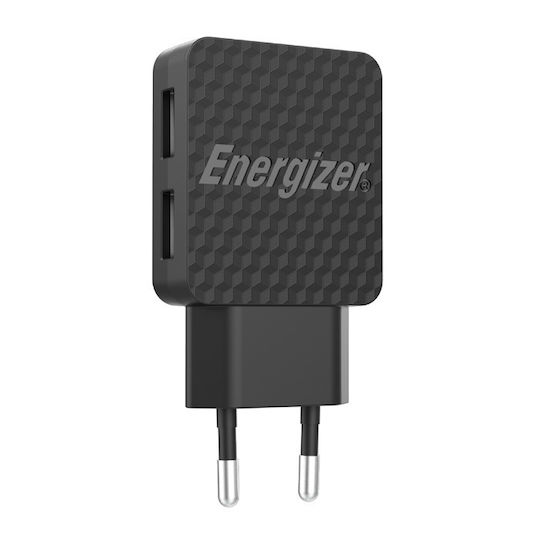 Energizer Ladegerät mit 2 USB-A Anschlüsse und Kabel USB-C Schwarzs (AC2BEULCMM)