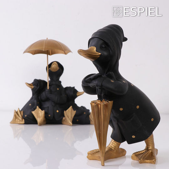 Espiel Διακοσμητική Πάπια Πολυρητίνης σε Μαύρο - Χρυσό 18.8x17x26cm